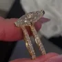 Marquise Cut Diamond White 925 Sterling Silver Yellow Gold Hidden Halo Wedding Ring Set