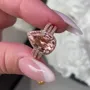 Pear Cut Champagne 925 Sterling Silver Rose Gold Halo Insert Wedding Ring Set