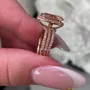 Pear Cut Champagne 925 Sterling Silver Rose Gold Halo Insert Wedding Ring Set