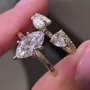Marquise Cut Diamond White 925 Sterling Silver Yellow Gold Art Deco Wedding Ring Set