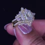 Hexagonal Cut Diamond White 925 Sterling Silver Yellow Gold Art Deco Jacket Ring