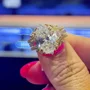 Oval Cut Diamond White 925 Sterling Art Deco Yellow Gold Jacket Ring