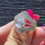 Pear Cut Diamond White 925 Sterling Yellow Gold Halo Jacket Ring