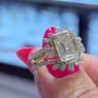 Emerald Cut Diamond White 925 Sterling Yellow Gold Art Deco Jacket Ring
