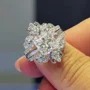 Princess Cut Diamond White 925 Sterling Silver Art Deco Jacket Ring