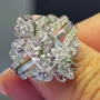 Princess Cut Diamond White 925 Sterling Silver Art Deco Jacket Ring