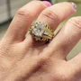 Cushion Cut Diamond White 925 Sterling Silver Yellow Gold Art Deco Jacket Ring