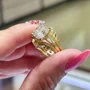 Cushion Cut Diamond White 925 Sterling Silver Yellow Gold Art Deco Jacket Ring