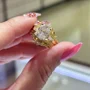 Cushion Cut Diamond White 925 Sterling Silver Yellow Gold Art Deco Jacket Ring