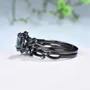 Oval Cut Green Moss Agate Nature Inspired Black Sterling Silver Bridal Ring Set