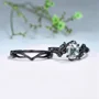 Oval Cut Green Moss Agate Nature Inspired Black Sterling Silver Bridal Ring Set