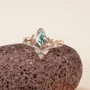 Kite Cut Green Moss Agate Nature Inspired Rose Gold Sterling Silver Bridal Ring Set