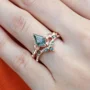 Kite Cut Green Moss Agate Nature Inspired Rose Gold Sterling Silver Bridal Ring Set