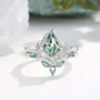 Kite Cut Green Moss Agate Nature Inspired Sterling Silver Bridal Ring Set