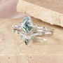 Kite Cut Green Moss Agate Nature Inspired Sterling Silver Bridal Ring Set