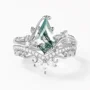 Kite Cut Green Moss Agate Nature Inspired Sterling Silver Bridal Ring Set