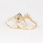 Kite Cut Green Moss Agate Nature Inspired Yellow Gold Sterling Silver Bridal Ring Set