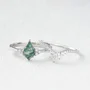 Kite Cut Green Moss Agate Nature Inspired Sterling Silver Bridal Ring Set