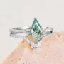 Kite Cut Green Moss Agate Nature Inspired Sterling Silver Bridal Ring Set