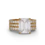 Emerald Cut Diamond White Insert Sterling Silver Yellow Gold Hidden Halo Jacket Bridal Sets