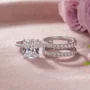 Emerald Cut Diamond White Insert Sterling Silver Hidden Halo Jacket Bridal Sets