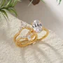 Oval Cut Diamond White Insert Sterling Silver Yellow Gold Hidden Halo Jacket Bridal Sets