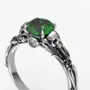 Round Cut Emerald Green 925 Sterling Silver Skull Ring