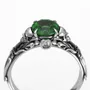 Round Cut Emerald Green 925 Sterling Silver Skull Ring