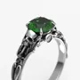Round Cut Emerald Green 925 Sterling Silver Skull Ring