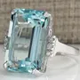 Aquamarine Blue Emerald Cut 925 Sterling Silver Classic Engagement Ring