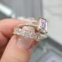 Emerald Cut Diamond White Yellow Gold Classic Ring Sets in 925 Sterling Silver