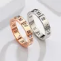 Roman Numerals Round Diamond White Titanium Silver Rose Gold Couple Rings