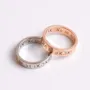 Roman Numerals Round Diamond White Titanium Silver Rose Gold Couple Rings