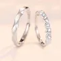 Round Diamond White Sterling Silver Heart Couple Rings