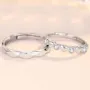 Round Diamond White Sterling Silver Heart Couple Rings