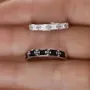 Black and White Iris Sterling Silver Couple Rings