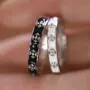 Black and White Iris Sterling Silver Couple Rings