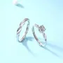 Round Cut Moissanite Diamond White 925 Sterling Silver Adjustable Size Couple Rings