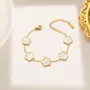 7 Inches 18K Gold Plated White Clover Flower Bracelet