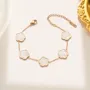 7 Inches 18K Gold Plated White Clover Flower Bracelet