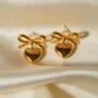 18K Gold Plated Ribbon Heart Drop Earrings