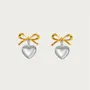 Platinum Plated Ribbon Heart Drop Earrings