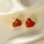 18K Gold Plated Carnelian Heart Stud Earrings