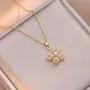 17inch/44mm Swirling Flower Design 14K Gold Plated Pendant Necklace